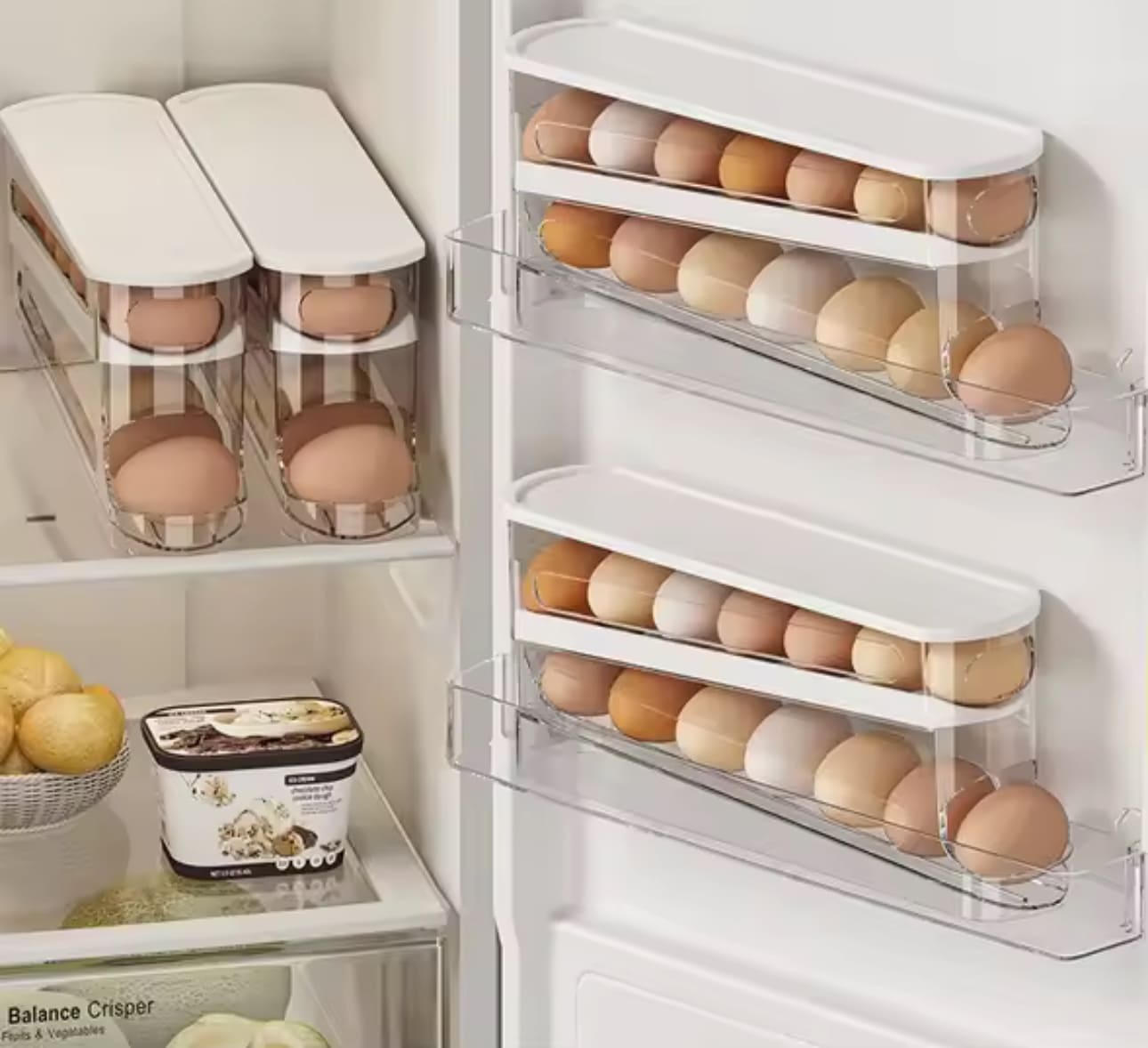 Bilayer Fridge Egg Storage Box Automatic Rolling Eggs Holder Rack Ladder Style Refrigerator Eggs Dispenser Egg Organizer Holder - Image 4
