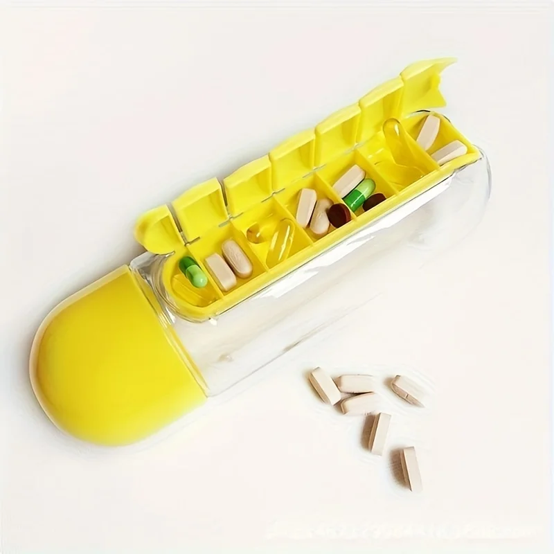 2 In 1 Pill Box With Sports Water Bottle 600m/20.3oz Water Bottle With 7-Day Pill Storage Organizer Portable Travel Pill Case - Image 2