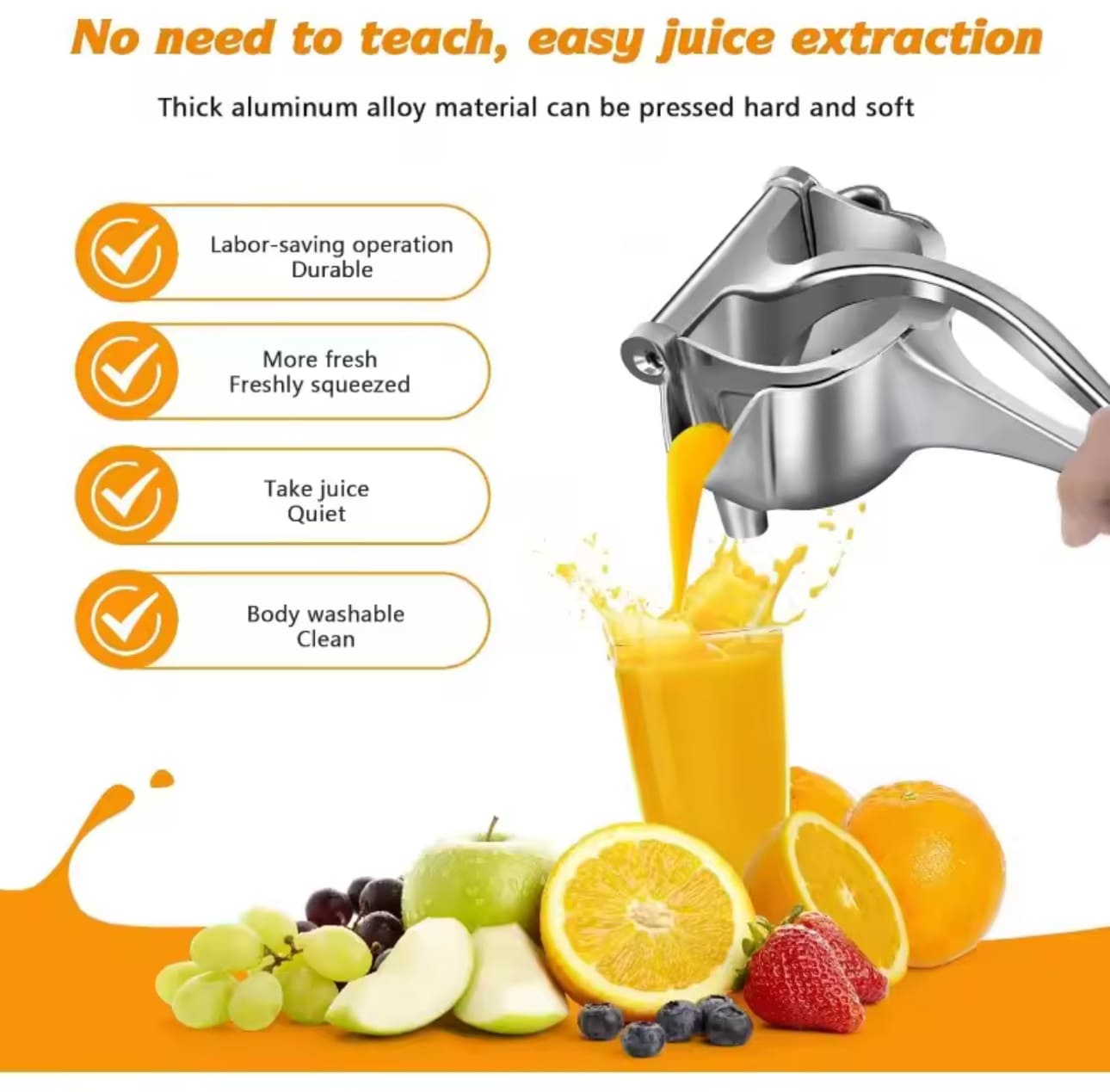 Manual Juicer, Fruit Juice Squeezer, Detachable Heavy Duty Citrus Squeezer Extractor Tool, Premium Quality Metal Alloy Squeezer - Image 4