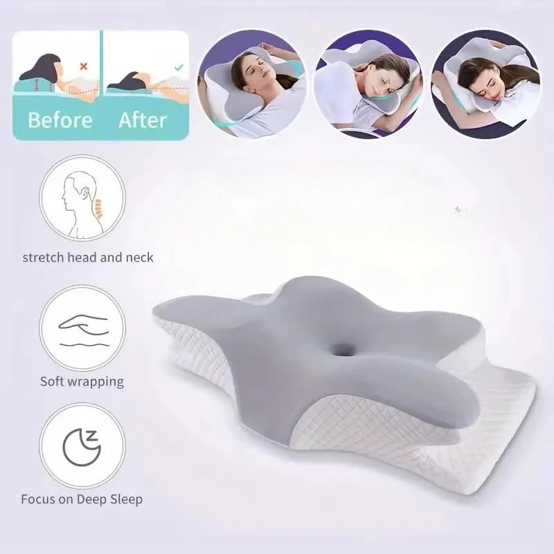 2026 New Solid Color Special-shaped Horn Pillow, Butterfly Pillow Memory Cotton Slow Rebound Neck Protection Sleep Pillow - Image 2
