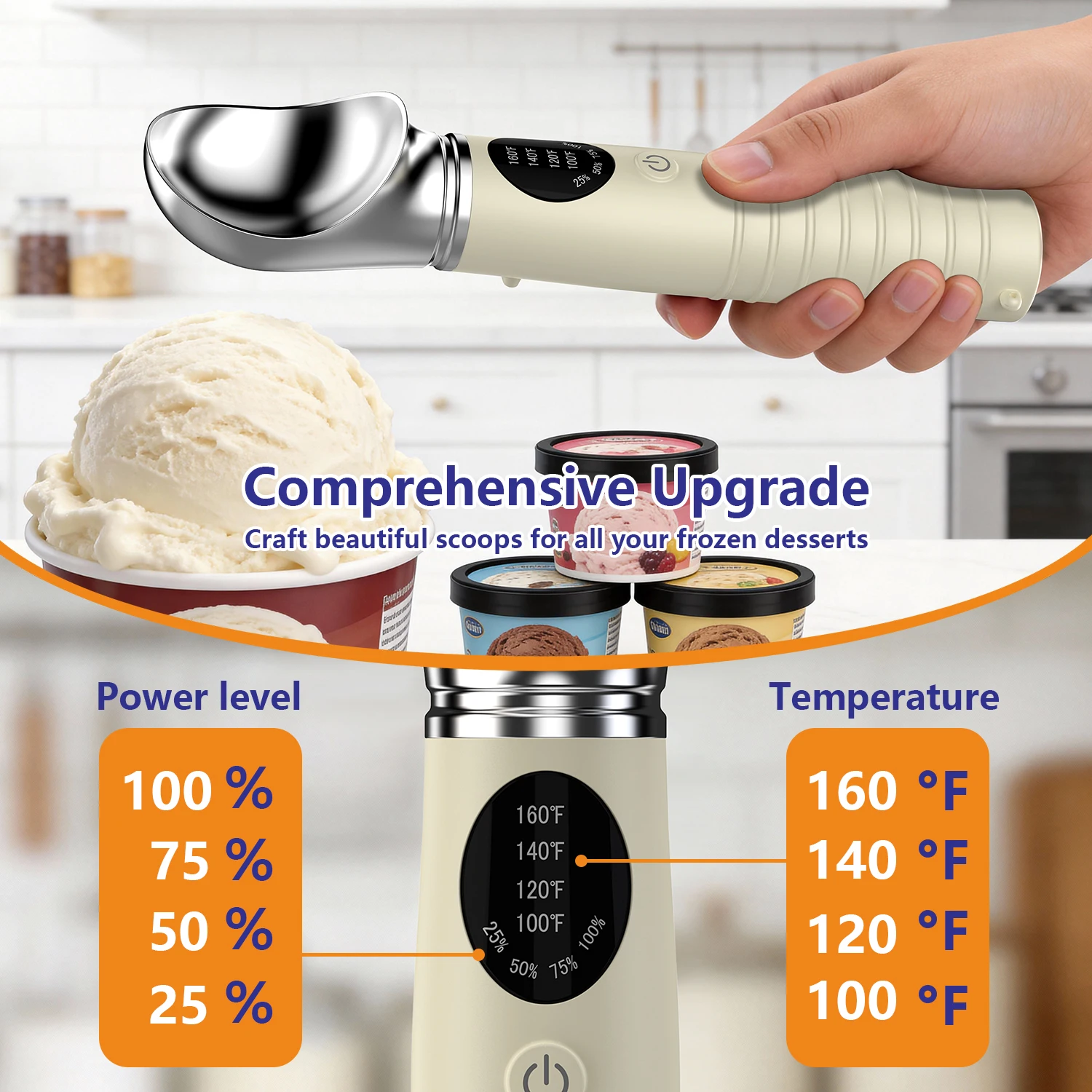 Heated Ice Cream Scoop Melting Ice Quickly Digging Balls Duty Portable USB Rechargeable Electric Ice For Hard Ice Cream Gelato - Image 2