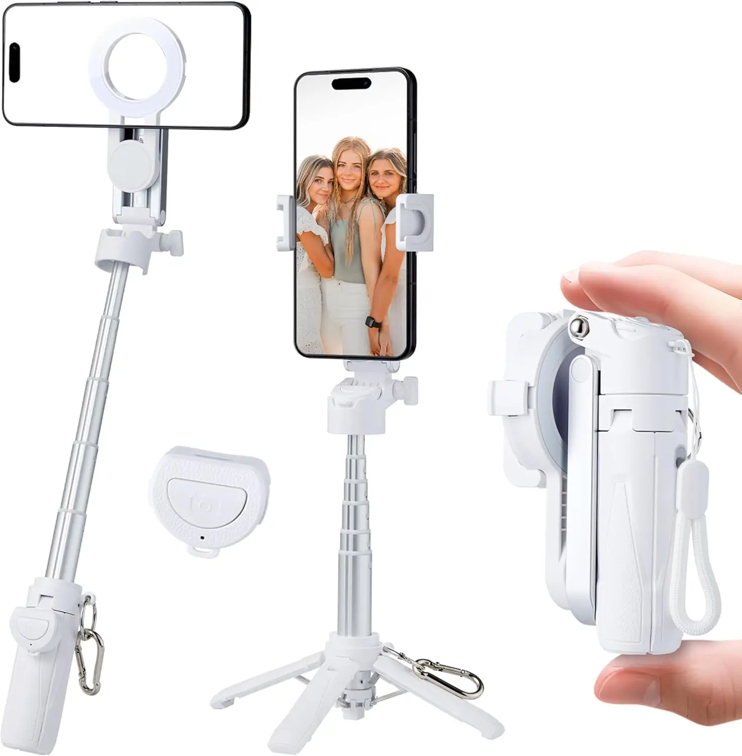 Magnetic Tripod for Phone Magsafe Stand&Clip Portable Pocket Size Selfie Stick for Android/iPhone Wireless Remote Control