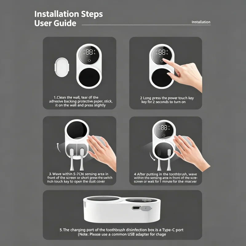 Mini Portable Rechargeable Travel Toothbrush Sterilizer Induction Switch with Charge Display UV Toothbrush Sterilizer Case - Image 4