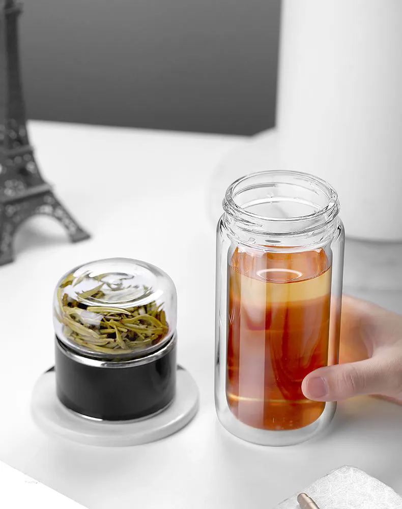 Tea Water Bottle High Borosilicate Glass Double Layer Tea Water Cup Infuser Tumbler Drinkware Water Bottle With Tea Filter - Image 4