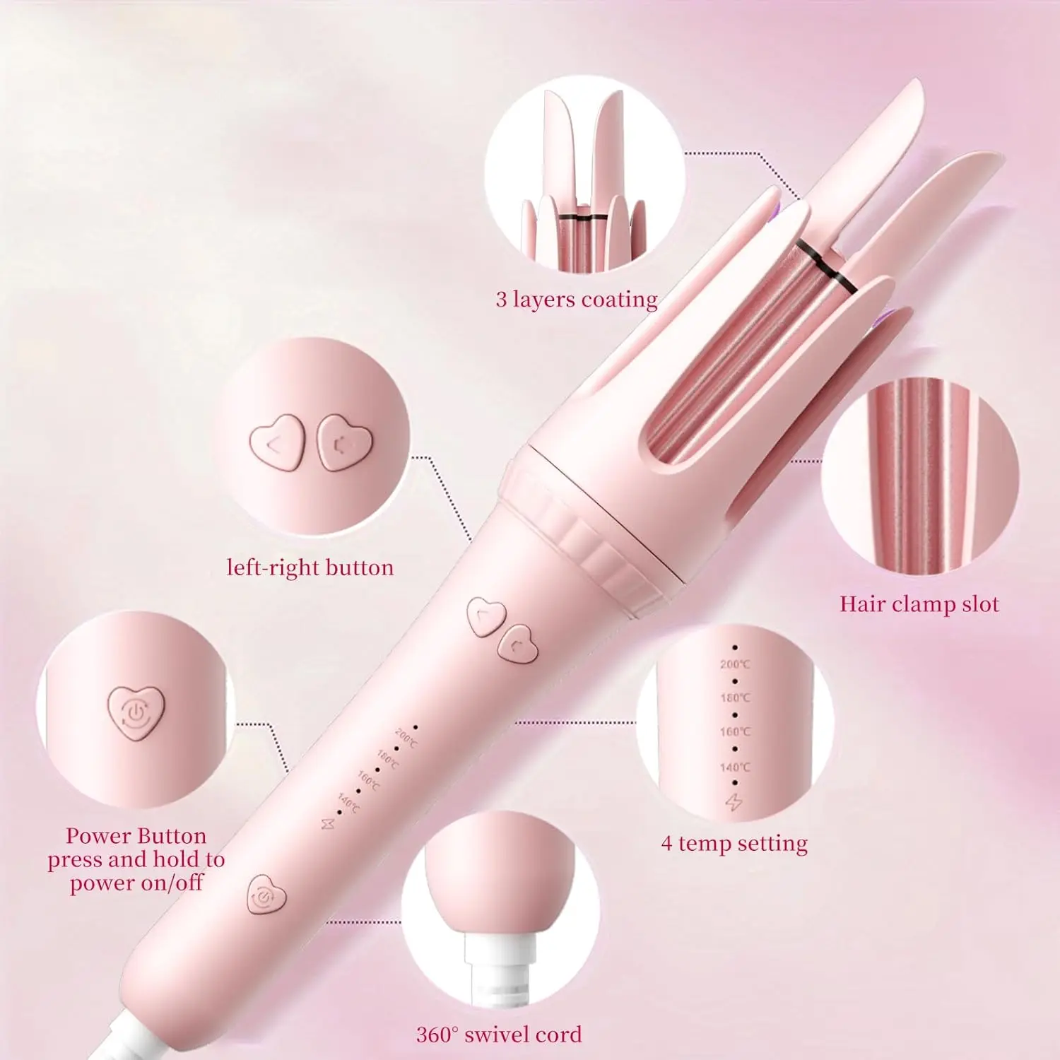 Automatic Rotating Curling Iron 32mm Negative Ions Curling Wand for Beach Waves Anti-Scald Hair Curler for Women - Image 2