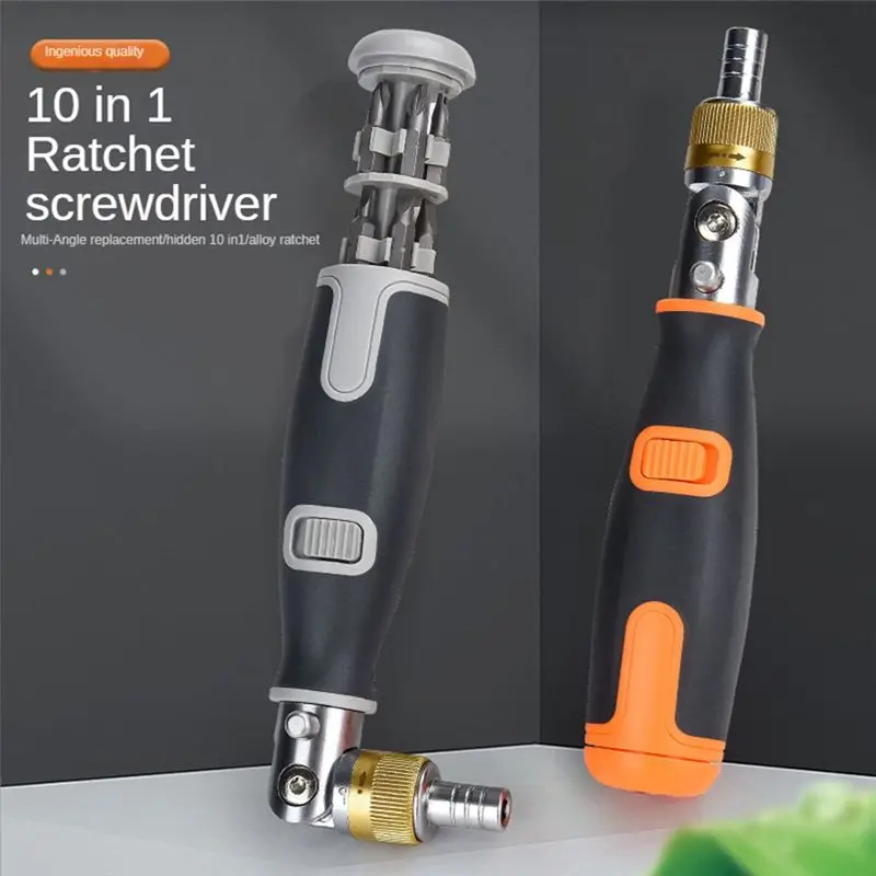 HOPE 10-In-1 Gray Screwdriver Set Bidirectional Ratchet Deformation Multi-Angle Special-Shaped Screwdriver with Batch Head - Image 4