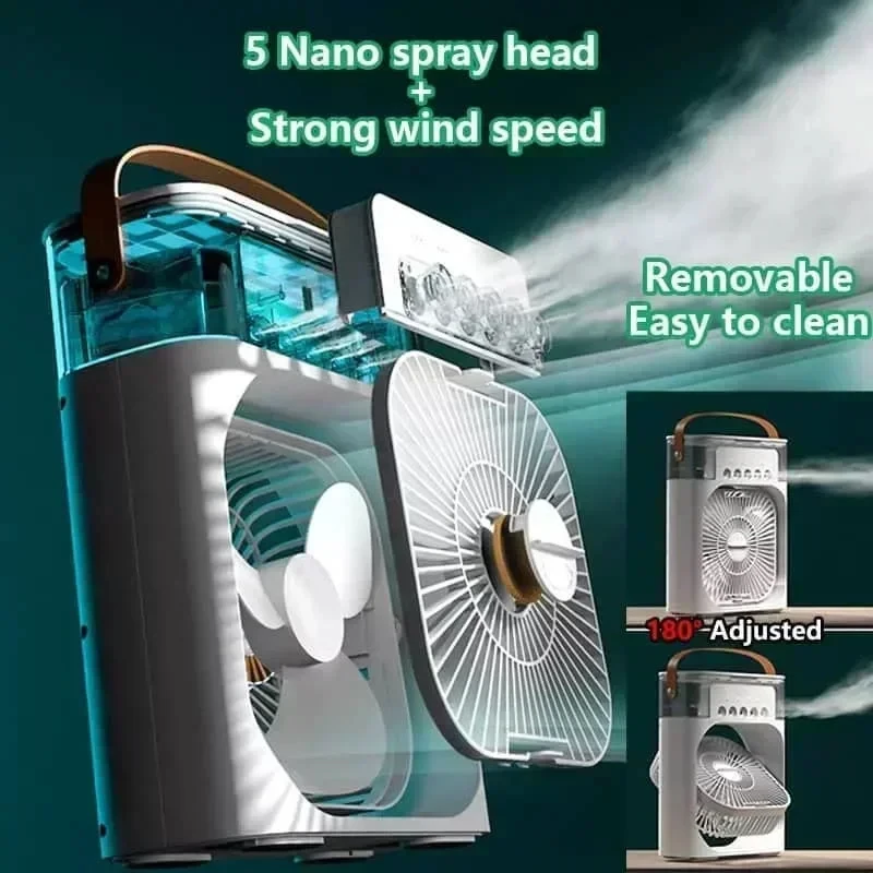 New 3 In 1 Fan AIr Conditioner Household Mini Air Cooler LED Night Light Portable Humidifier Air Adjustment Fan Office Home Fan - Image 4