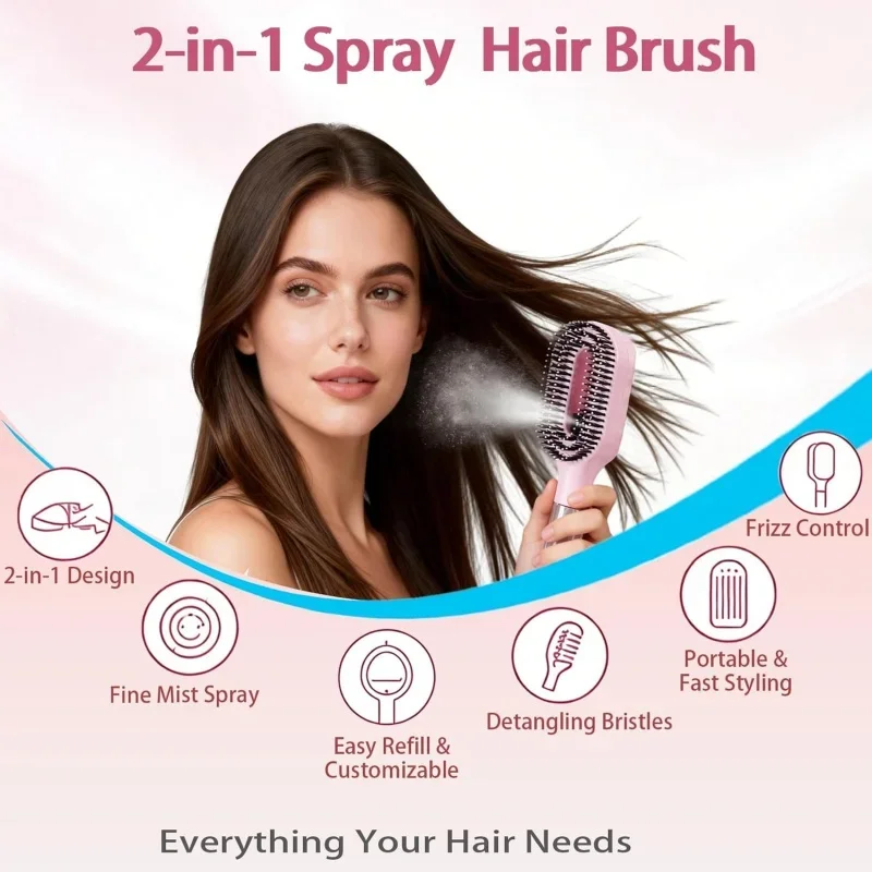 2in1 Sprayer Comb Detangling Scalp Massage Hairbrush with Spray Bottle Essential Oil Water Mist Spray Brush Anti-static Summer - Image 4