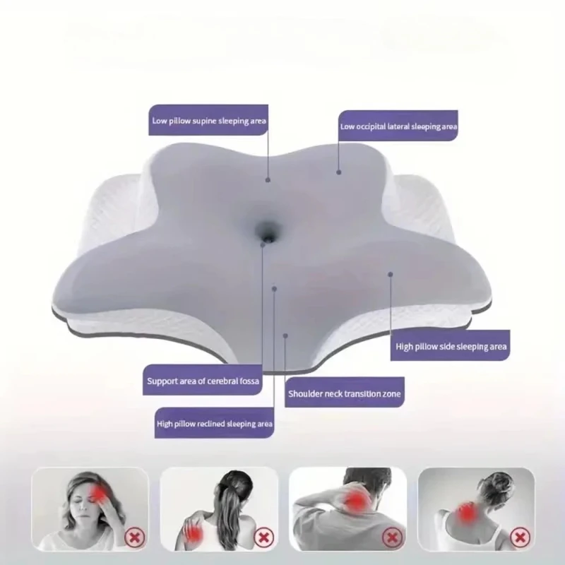 2026 New Solid Color Special-shaped Horn Pillow, Butterfly Pillow Memory Cotton Slow Rebound Neck Protection Sleep Pillow - Image 3