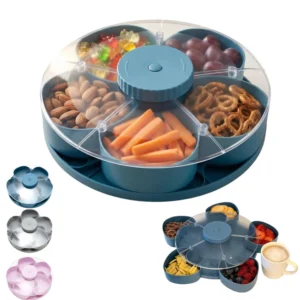Divided Serving Tray That Spins - Perfect for Snacks, Dips & Party Appetizers, Rotating Snack Box Container with Lid, Lazy Susan Organizer Veggie Fruit Tray for Kitchen,Travel and Picnic