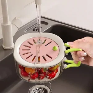 Cleaning Filtering Fruit Basket Folding Handle and Lid, Washing Fruits and Vegetables, Draining Basket, Refrigerator Fruit Box