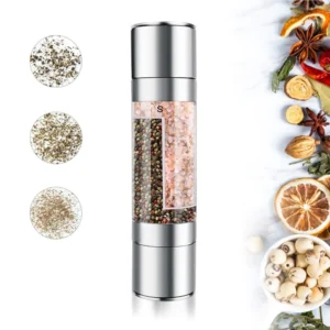 2 in 1 Manual Stainless Steel Salt Pepper Mills with Adjustable Coarseness Ceramic Rotor and Dual Clear Acrylic Chamber