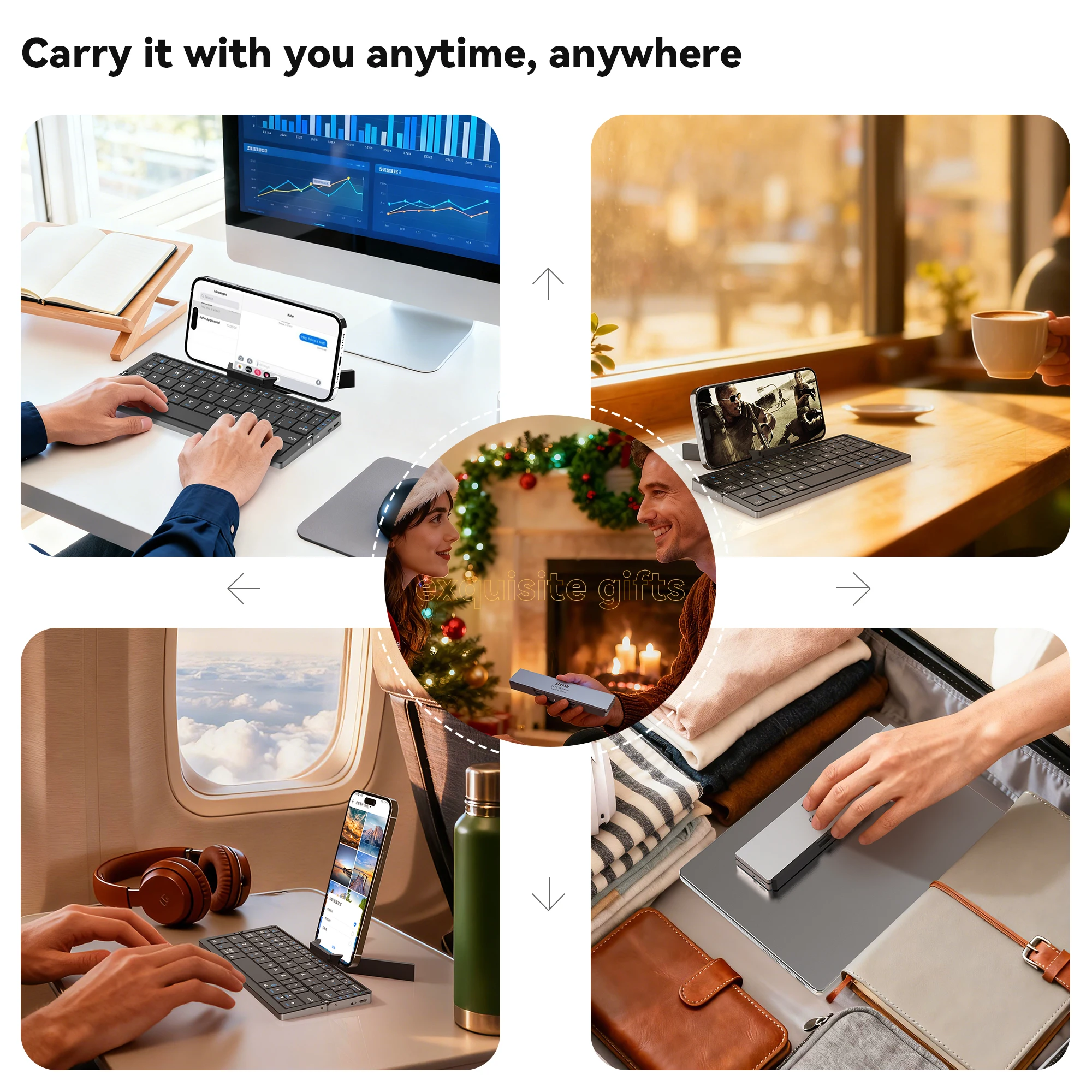 Foldable Bluetooth Keyboard with Magnetic Stand Portable Wireless Keyboard for iPad iPhone Samsung Tablet Rechargeable - Image 2