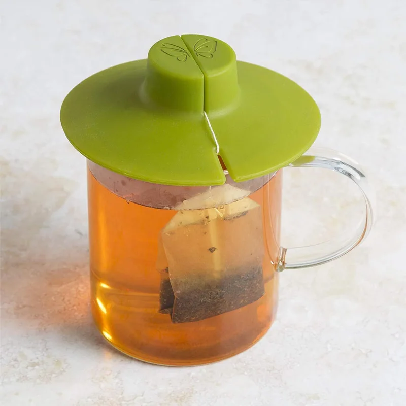 Round Silicone Mug Cup Lid With Tea Bag Hanger Reuseable Washable Glass Ceramic Accessories Home Office Picnic Tableware Gifts
