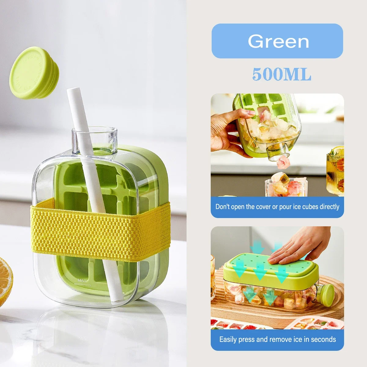 500ML Ice Cube Mold Press Ice Maker With Lid Food Grade Ice Making Straw Dual-use Ice Kettle Press Ice Maker With Supplies - Image 5