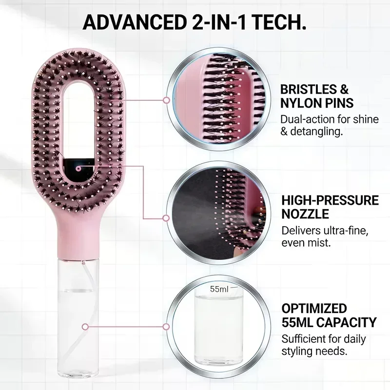 2in1 Sprayer Comb Detangling Scalp Massage Hairbrush with Spray Bottle Essential Oil Water Mist Spray Brush Anti-static Summer - Image 3