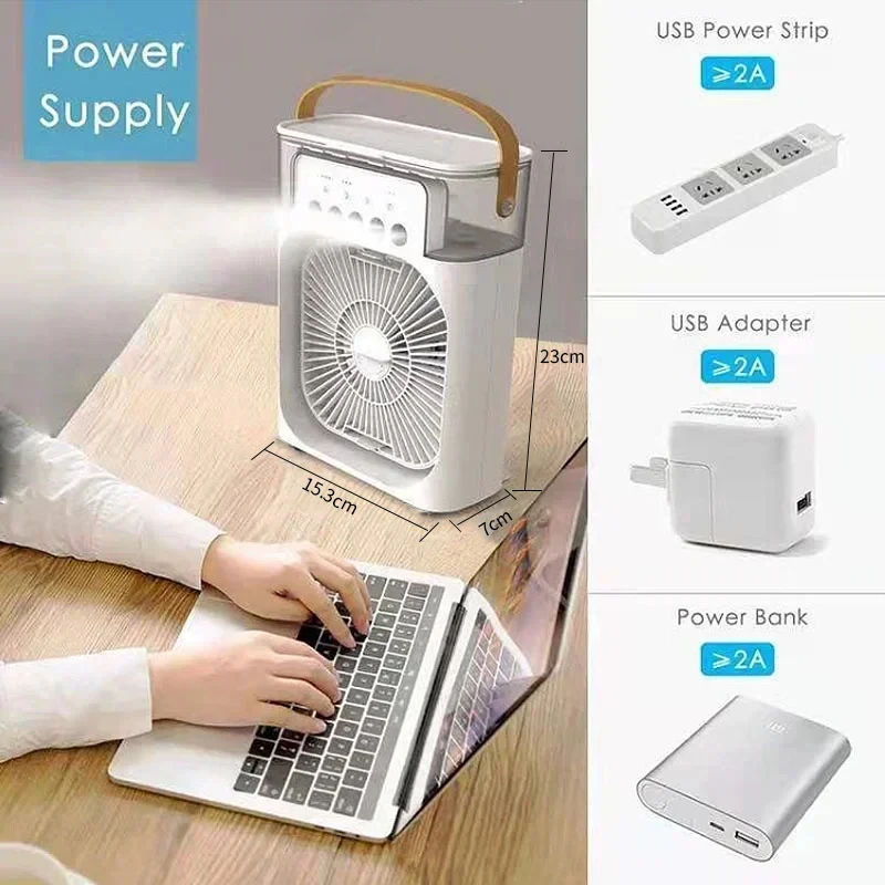 New 3 In 1 Fan AIr Conditioner Household Mini Air Cooler LED Night Light Portable Humidifier Air Adjustment Fan Office Home Fan - Image 3