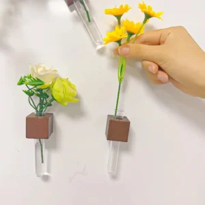3 set Small Magnetic Vase Wooden Plastic Tube Set DIY Flower Arrangement Vase Refrigerator Sticker Home Kitchen Decoration Vase