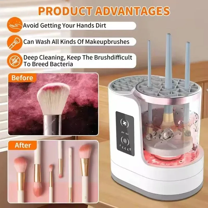 3 IN 1 Electric Makeup Brush Cleaner Machine With Makeup Brush Dryer-Holder-Portable Automatic USB Cosmetic Brushes Cleaner Tool - Image 2