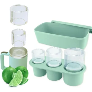 40OzGlass Ice Cube Tray Large Cylindrical Silicone Ice Mold with Lid 3Sizes of Water Cups for Cooling Drinks and Juices Outdoors