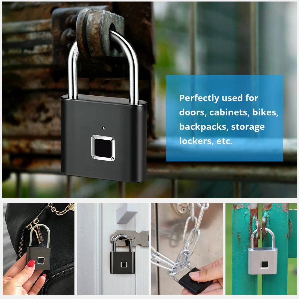 KERUI Smart Fingerprint Padlock Waterproof Fingerprint Keyless Door Lock Type C Rechargeable Security Padlock for House - Image 2