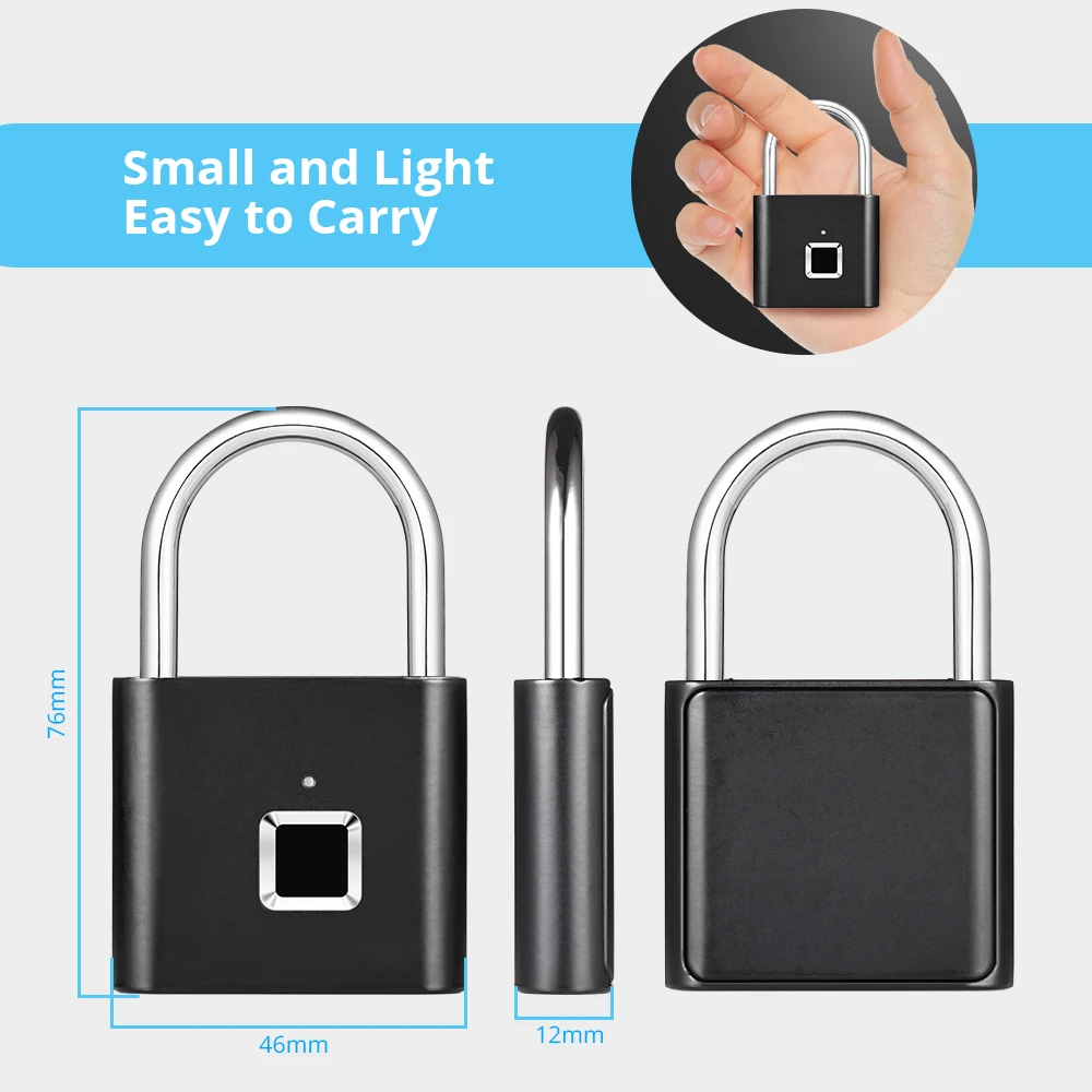 KERUI Smart Fingerprint Padlock Waterproof Fingerprint Keyless Door Lock Type C Rechargeable Security Padlock for House - Image 3