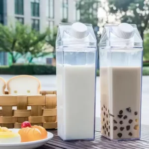 1000ml Super Hot Transparent Milk Box Design Water Cup Korean Version Small Fresh Girl Heart Large Capacity Portable Bottles
