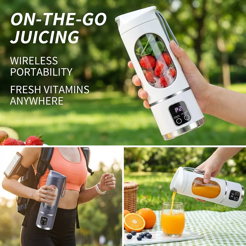 Mini Electric Juicer 450ML Large Capacity with Powerful Motor Digital Display for Crushed Ice Household Rechargeable Juice Cup - Image 4