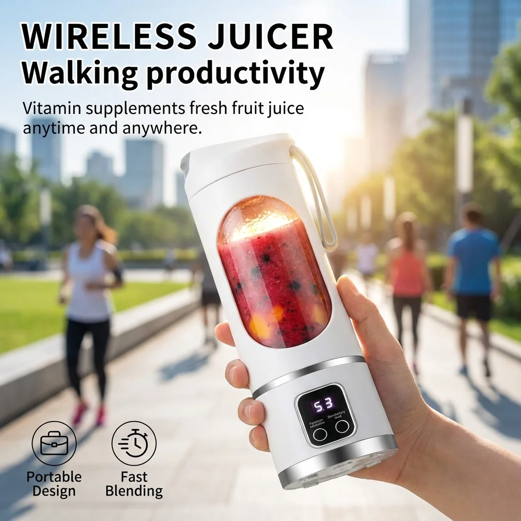 Mini Electric Juicer 450ML Large Capacity with Powerful Motor Digital Display for Crushed Ice Household Rechargeable Juice Cup - Image 5