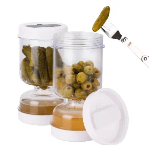 1Pc Olive and Pickle Strainer Jar Olive Container Hourglass Jar with Strainer Flip Pickle Container for Airtight Food Storage