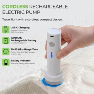 Rechargeable Electric Vacuum Pump Low Noise Portable Compressed Bag Air Pump Lightweight Mini Vacuum Bag Suction Pump Travel