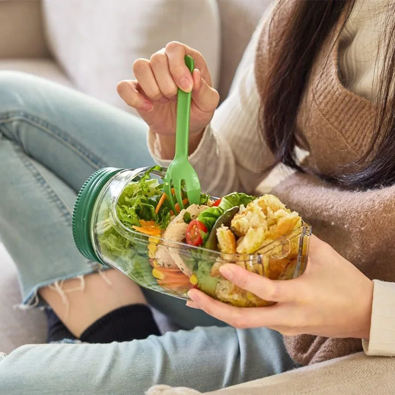 Leakproof Salad Box Portable Breakfast Fruit Storage Box Plastic Salad Container with Side-opening Cover For Picnic Home Office - Image 2