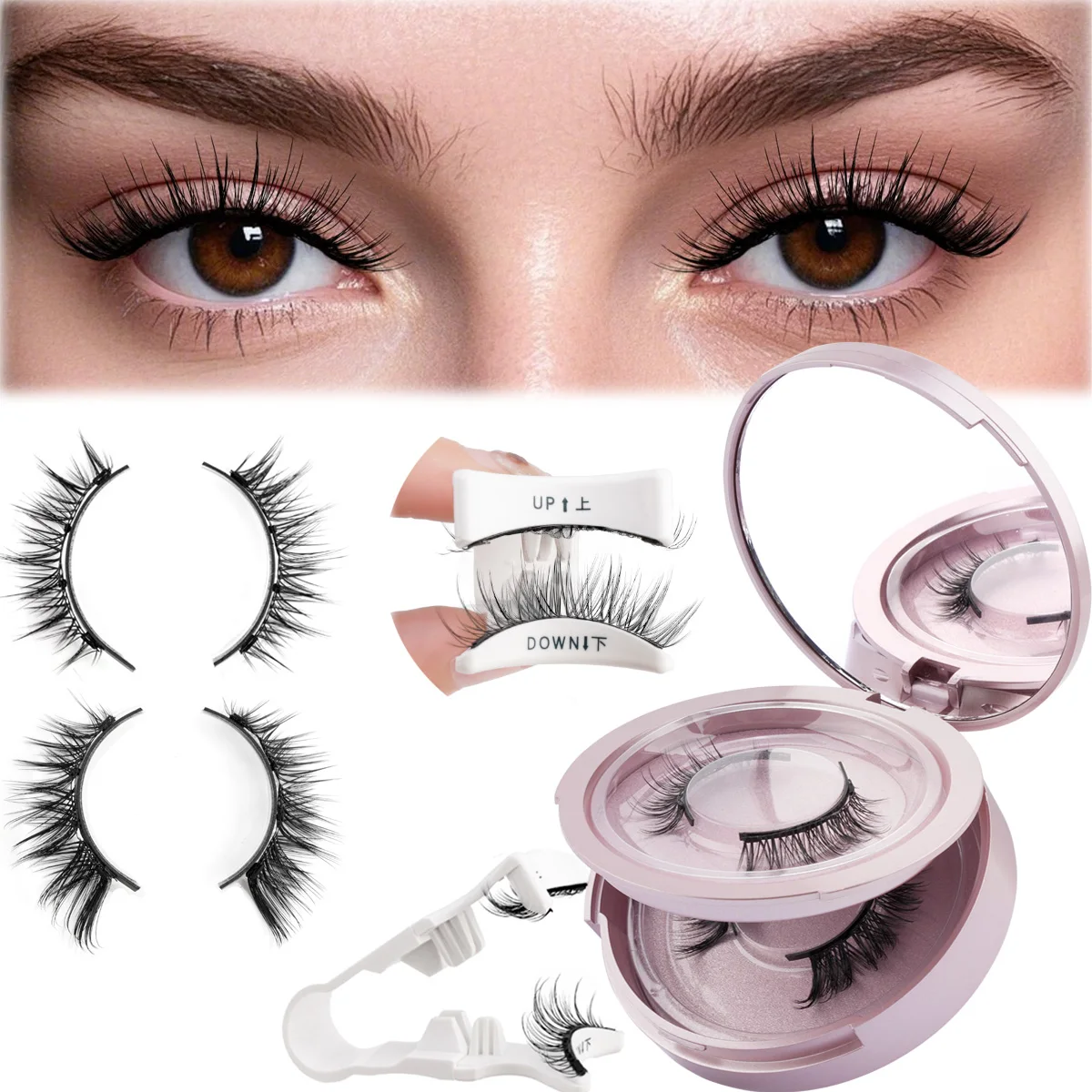 2 Pairs Magnetic Eyelash Natural Look Fluffy False Eyelashes Reusable Magnetic Eyelash Set with Applicator No Glue Need Makeup - Image 5