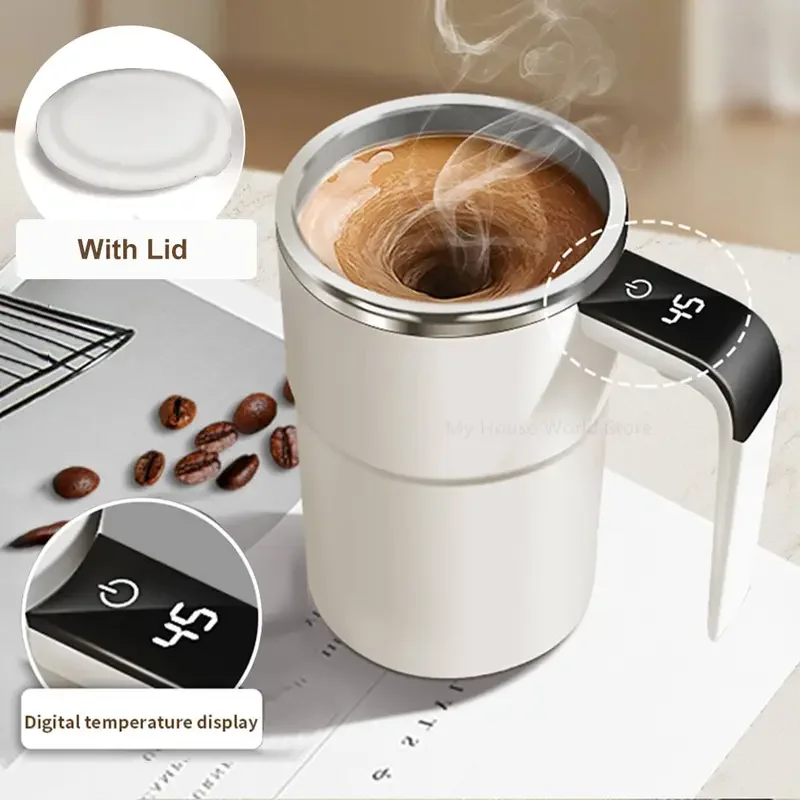 Automatic Stirring Mug with LED Temperature Display, Rechargeable Magnetic Coffee Cup with Lid - 12oz for Home or Office. - Image 5