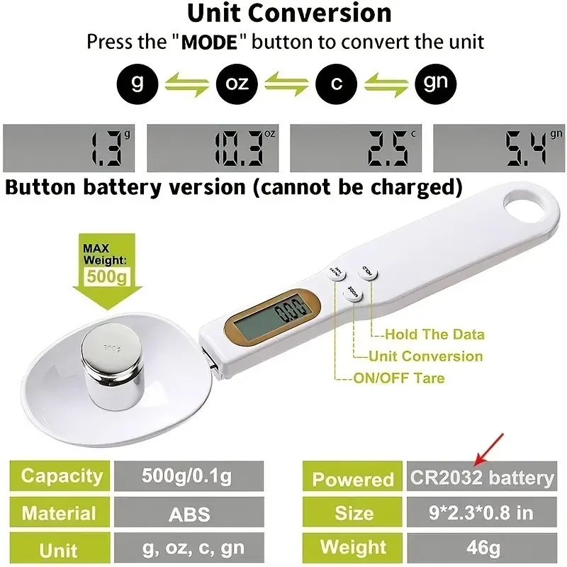 Mini Spoon Scale Digital Kitchen Scale Electronic LCD Food Scale 0.1-500g Cooking Flour Milk Coffee Powder Weight Measure Spoon - Image 3