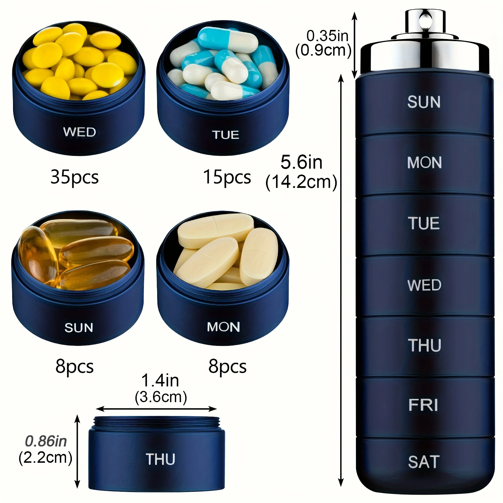 7pcs Metal Pill Organizers, Stackable Portable Waterproof Travel Pill Box, Large Aluminum Alloy Travel Pill Case
