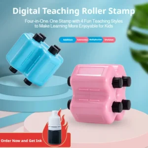 4-in-1 Math Roller Stamp | Addition Subtraction Multiplication Division | Refillable Ink Included Educational Math Practice Tool