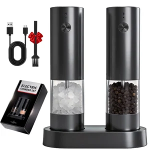 Electric Salt and Pepper Grinder Set USB Rechargeable Electric Adjustable Coarseness Pepper Grinder Mills with Storage Base
