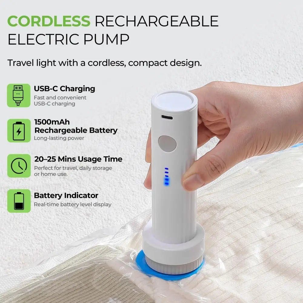 Rechargeable Electric Vacuum Pump Low Noise Portable Compressed Bag Air Pump Lightweight Mini Vacuum Bag Suction Pump Travel - Image 2