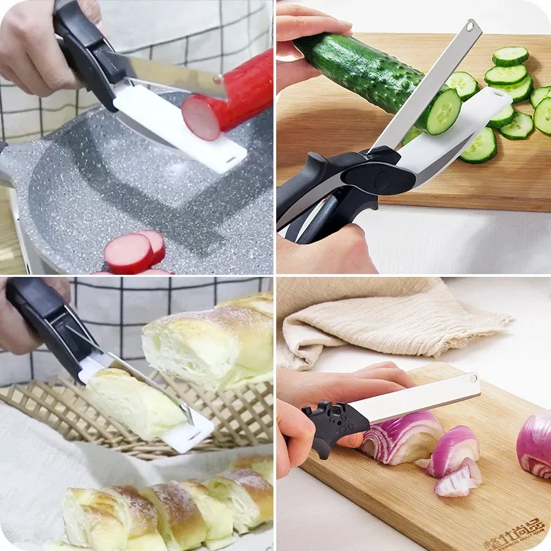 Stainless Steel Kitchen Scissors 2 In 1 Cutting Board Chopper Fruit Vegetable Multifunctional - Image 2
