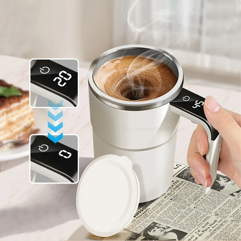 Automatic Stirring Mug with LED Temperature Display, Rechargeable Magnetic Coffee Cup with Lid - 12oz for Home or Office. - Image 2