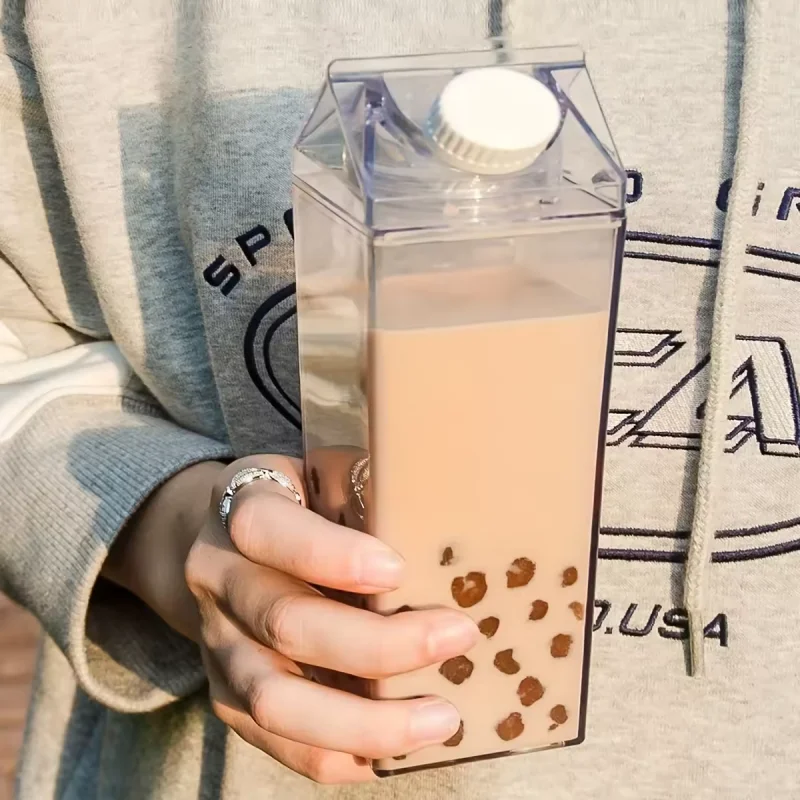 1000ml Super Hot Transparent Milk Box Design Water Cup Korean Version Small Fresh Girl Heart Large Capacity Portable Bottles - Image 4