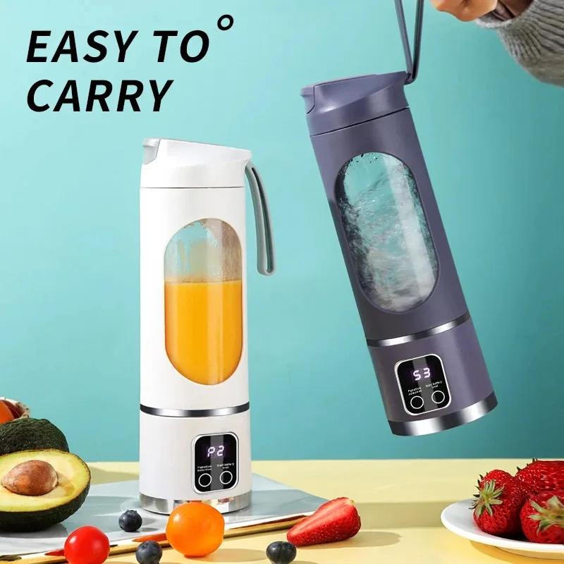 Mini Electric Juicer 450ML Large Capacity with Powerful Motor Digital Display for Crushed Ice Household Rechargeable Juice Cup - Image 3