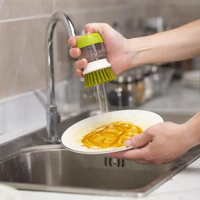 Dish Brush With Soap Dispenser Multi Use Soap Dispensing Scrub Brush For Household Universal Kitchen Dish Palm Brush With Tary - Image 5
