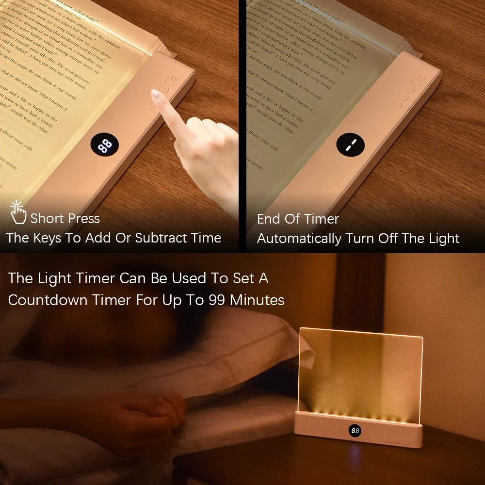LED Book Light and Night Light 2 in 1, 3 Color Temperatures & Stepless Dimming, USB Rechargeable Reading Light with Timer for Ni - Image 5