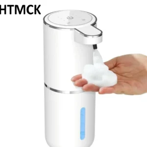 HTMCK Contactless Sensor Foam Soap Dispenser, Wall Mount Vertical Rechargeable Hand Sanitizer Bubble Dispenser with Multi Speed