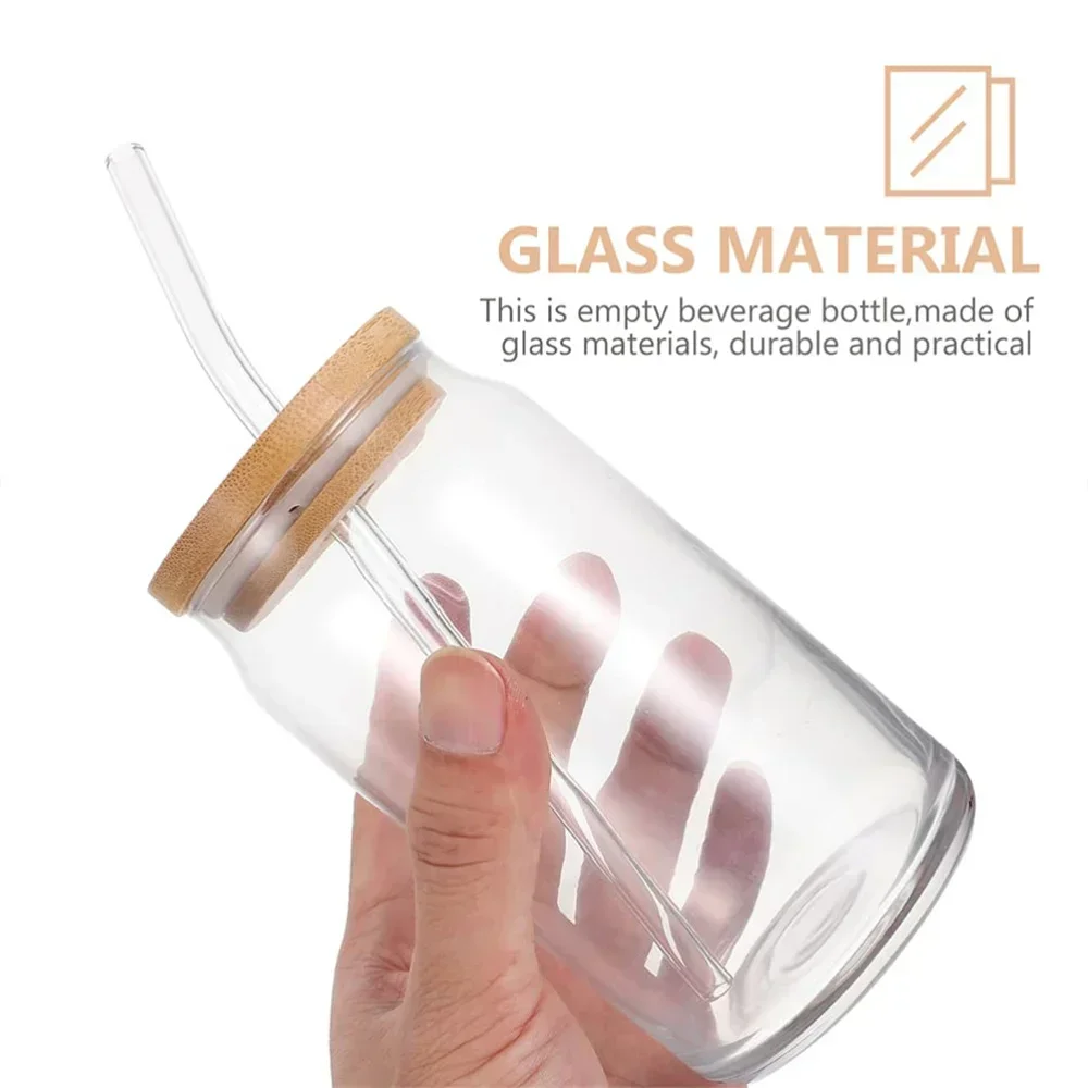 350ml/550ml Glass Cups with Bamboo Lids and Straw 1pc Mason Jars Coffee Mug Beer Can Shaped for Cocktail Whiskey Milk Juice Cola - Image 4