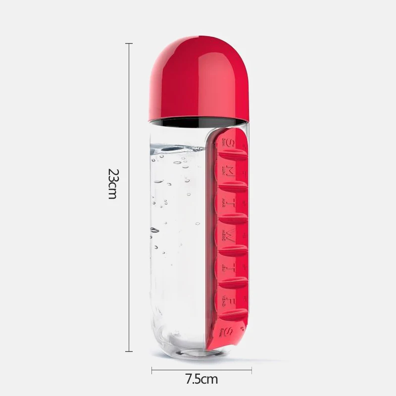 2 in 1 600ml 7 Grids Medicine Box Water Cup Sports Plastic Water Bottle Combine Daily Pill Boxes Organizer Drinking Bottles - Image 4