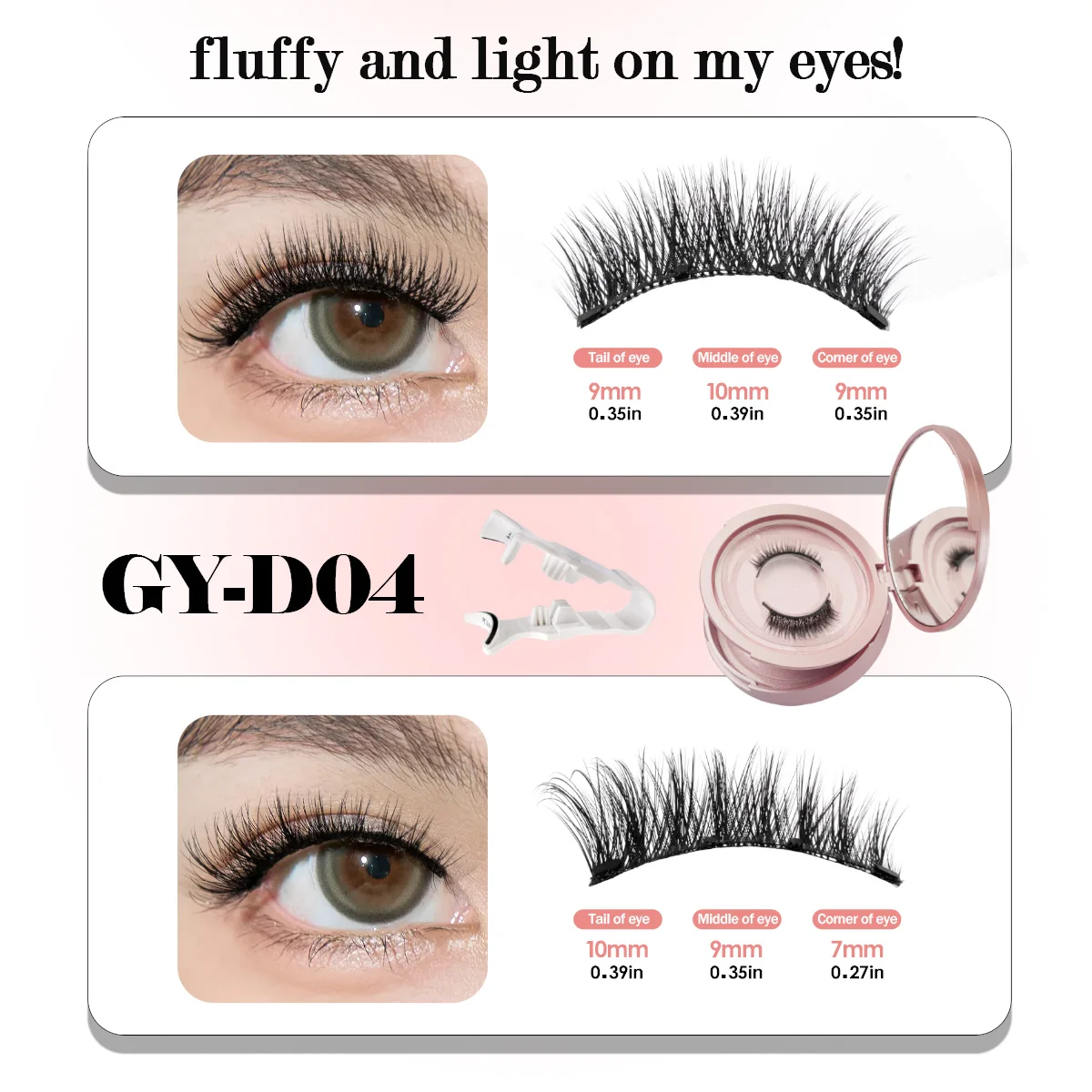 2 Pairs Magnetic Eyelash Natural Look Fluffy False Eyelashes Reusable Magnetic Eyelash Set with Applicator No Glue Need Makeup - Image 4