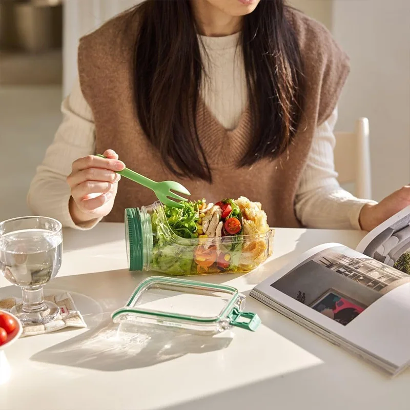 Leakproof Salad Box Portable Breakfast Fruit Storage Box Plastic Salad Container with Side-opening Cover For Picnic Home Office - Image 3